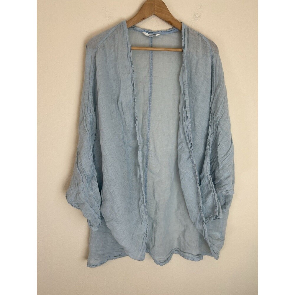 Kleen linen jacket women's 1X boho lagenlook draped Blue cardigan open top